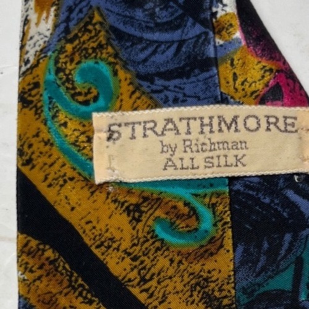 Vintage Strathmore Richman Silk Tie Bold Rose Floral Baroque Maximalist - Picture 2 of 7